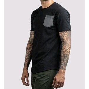 BYLT men size Medium Drop Cut Lux Pocket Short Sleeve Tee Black Gray Athletic